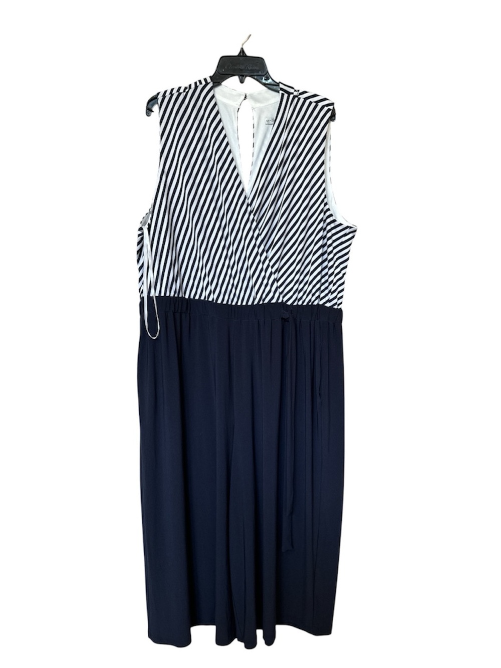 Sandra Darren Striped Wrap-Style Navy & White  jumpsuit size XXL